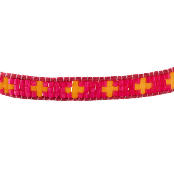 Pink and Yellow cross beaded bracelet